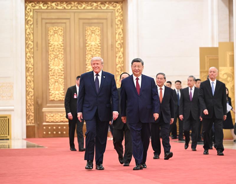 △2026年5月14日晚,习近平主席在北京人民大会堂举行宴会,欢迎美国总统特朗普访华。